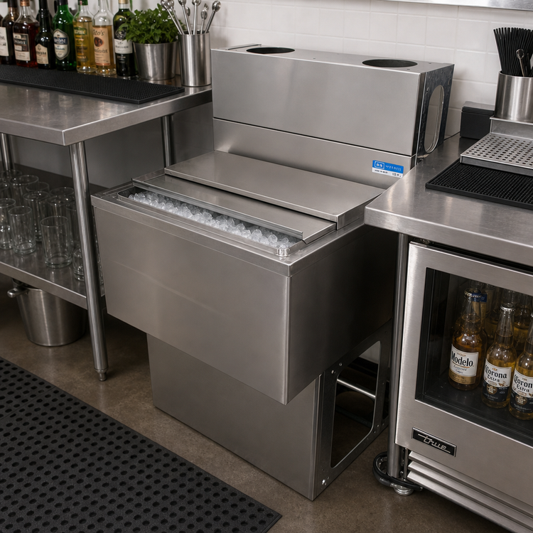 Product image #2 for BK Resources 25-Inch Underbar Ice Bin with 7-Circuit Cold Plate, 80 lb Capacity, 4-Inch Backsplash