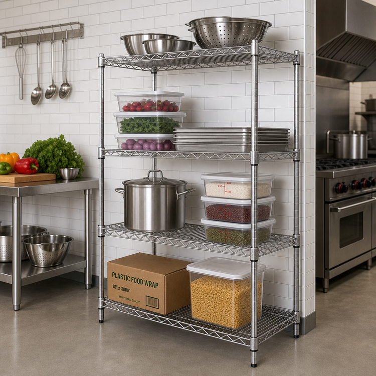 Product image #2 for Steel Works Stainless Heavy-Duty 4-Tier Stationary Wire Shelving Unit, 24 x 42 Inches, Chrome