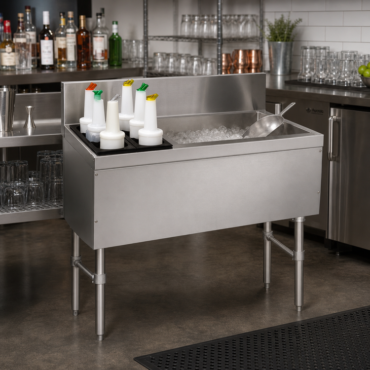 Product image #2 for Advance Tabco Prestige 36-Inch Stainless Steel Underbar Ice Chest with Left Bottle Rack