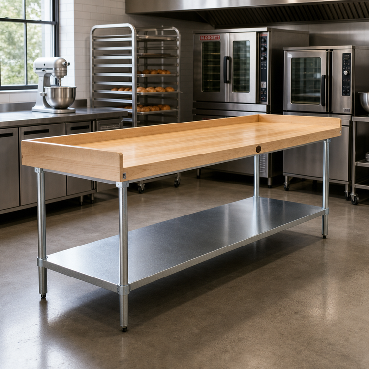Product image #2 for 96 Inch x 30 Inch Wood Top Bakers' Work Table with Adjustable Galvanized Undershelf