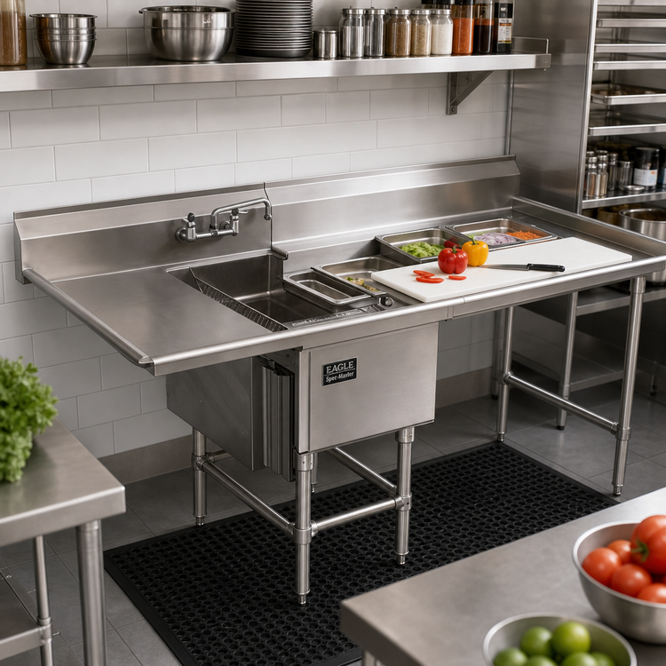 Product image #2 for Eagle Group Spec-Master FNP Series 1-Compartment Stainless Steel Prep Sink with 18" Right Drainboard and 48" Trough Prep Area