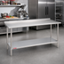 Thumbnail image #2 for Duke 108-Inch x 30-Inch 16-Gauge Stainless Steel Work Table with 1-1/8-Inch Straight Riser and Stainless Undershelf