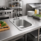 Thumbnail image #2 for Eagle Group SR19-16-8-1 Self-Rimming Drop-In Sink, 1 Compartment, 20 x 16 x 8 in. Bowl, 304 Stainless Steel, Faucet and Basket Drain