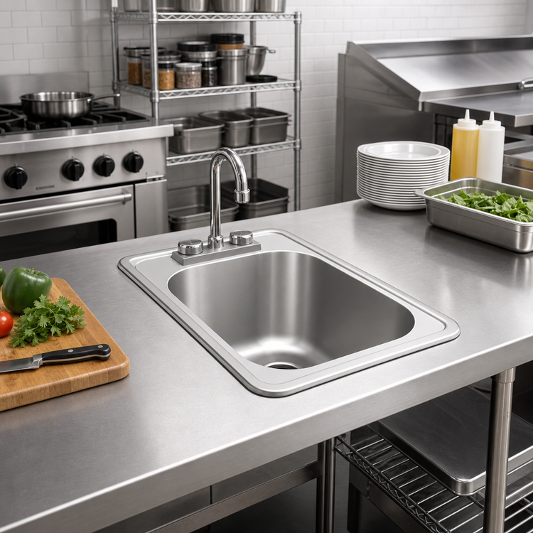 Product image #2 for Self-Rimming Drop-In Sink with 1 Compartment, 20" Wide x 16" Front-to-Back x 8" Deep Bowl, 304 Stainless Steel