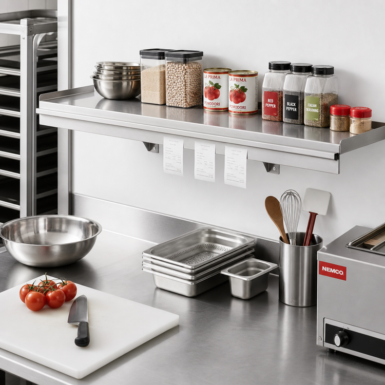 Product image #2 for Eagle Snap-n-Slide 12 x 12 Inch Wall-Mounted Shelf with Ticket Rail, 16-Gauge 430 Stainless Steel