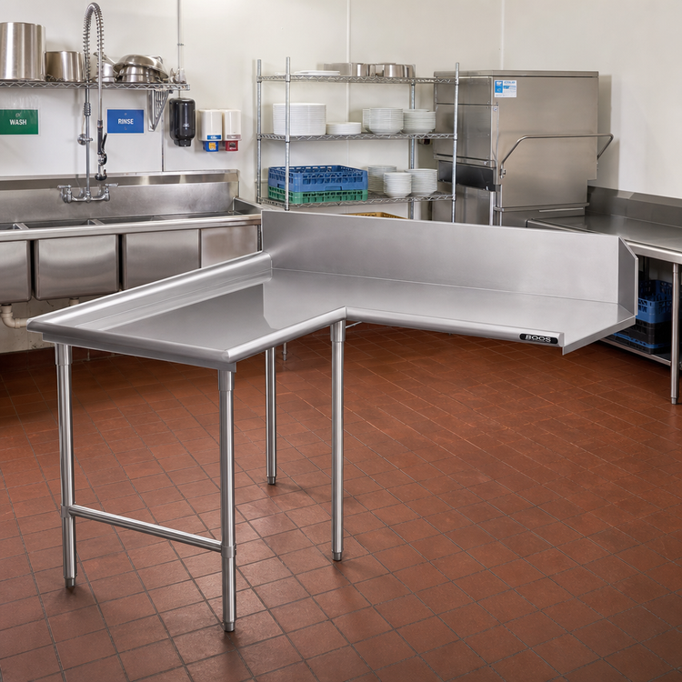 Product image #2 for John Boos Pro-Bowl L-Shaped Island Clean Dishtable, 60 x 84 Inches, Right-to-Left, 14/300 Stainless Steel