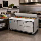 Thumbnail image #2 for Everest Refrigeration EPBNR3-D2 Two-Section Sandwich Prep Table, 19 Cu. Ft., 1 Door, 2 Drawers, 18-Pan Top, 71-1/8-Inch Wide