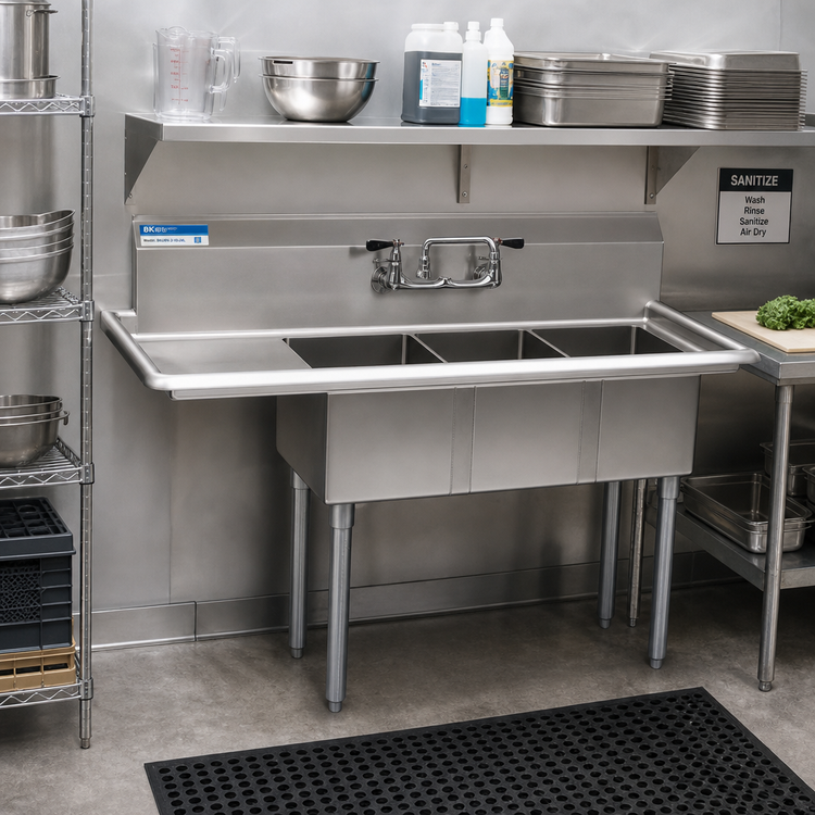 Product image #2 for BK Resources Three-Compartment Convenience Store Sink with Left 15-Inch Drainboard