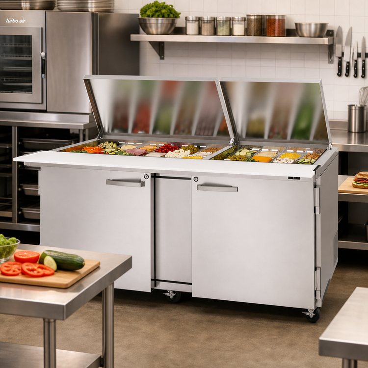 Product image #2 for Turbo Air PRO Series 72-5/8-Inch 2-Section Mega Top Sandwich/Salad Prep Table with Flat Lid, 30-Pan Top, 23 Cu. Ft.
