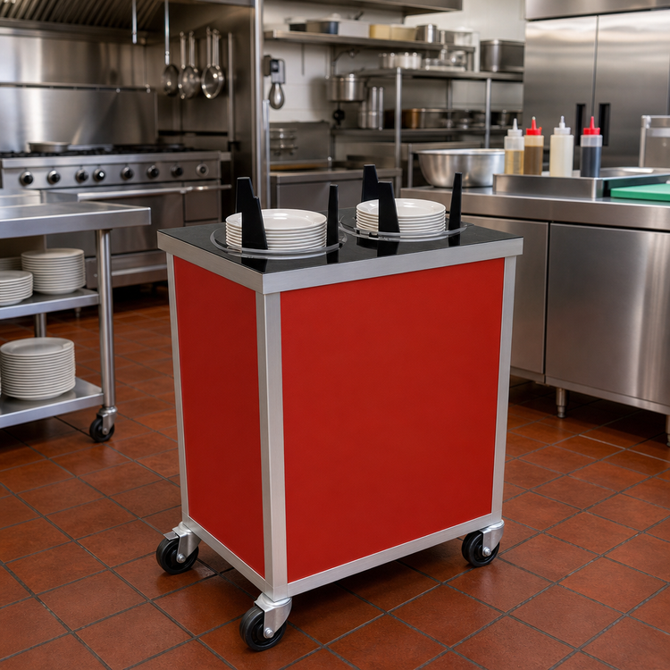 Product image #2 for Atlas Metal Mobile Enclosed Plate Dispenser with 2 Self-Elevating Tubes, 5-3/4" Max Dish Size