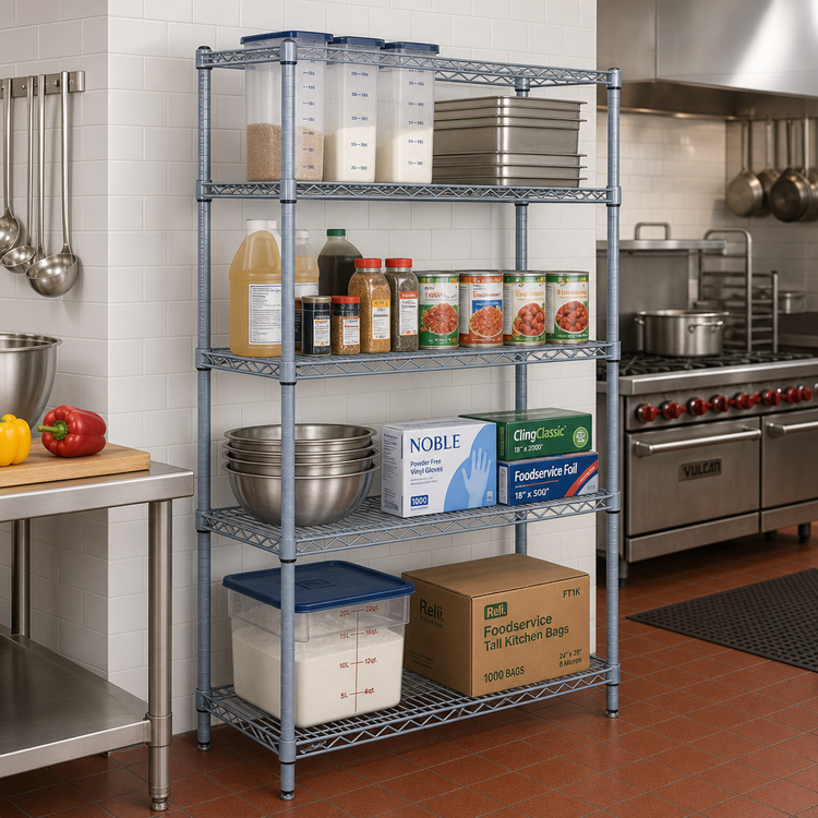 Product image #2 for Quantum 72 Inch x 12 Inch x 63 Inch Wire Shelving Starter Kit with 4 Shelves, Gray Epoxy Antimicrobial Finish