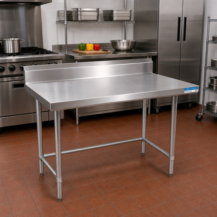 Product image #2 for BK Resources 84 Inch x 30 Inch Open Base Stainless Steel Work Table with 5 Inch Backsplash