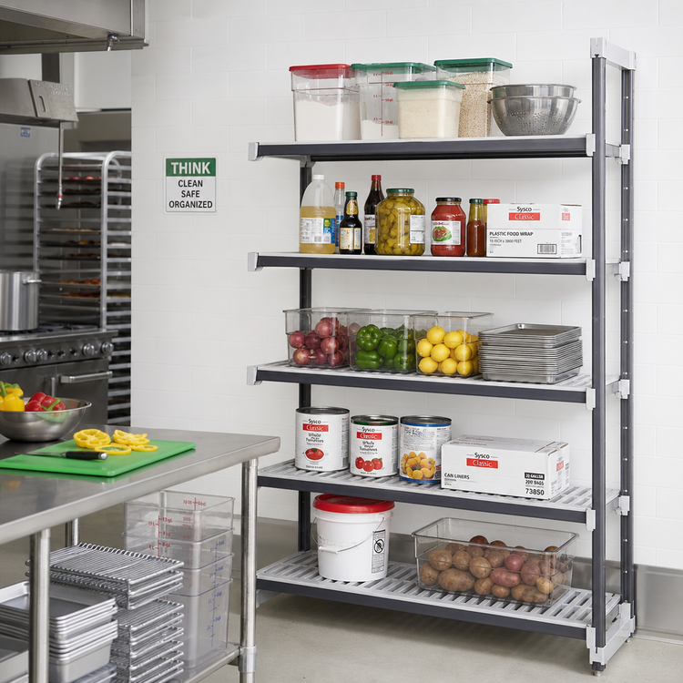 Product image #2 for Cambro Camshelving Elements XTRA 21-Inch x 48-Inch x 84-Inch 5-Tier Stationary Add-On Polymer Shelving Unit, Speckled Gray