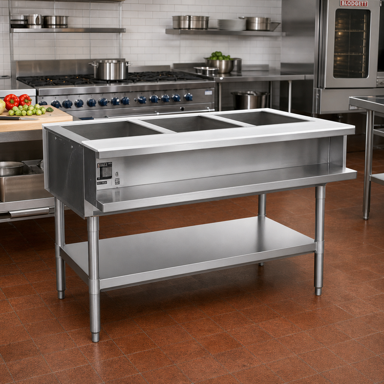 Product image #2 for Eagle Group AWTP3-NG Water Bath Natural Gas Hot Food Table with Open Base and 3 Pan Openings