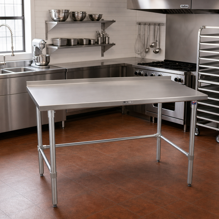 Product image #2 for John Boos Stallion 72" x 36" 14-Gauge 300-Series Stainless Steel Work Table with 1-1/2" Rear Up-Turn