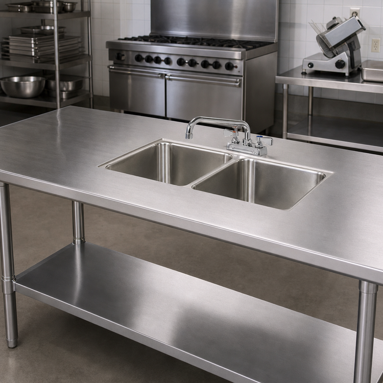 Product image #2 for Advance Tabco Double Bowl Welded Sink Into Table Top, 16 x 20 x 14 Inch Bowls, Faucet Included