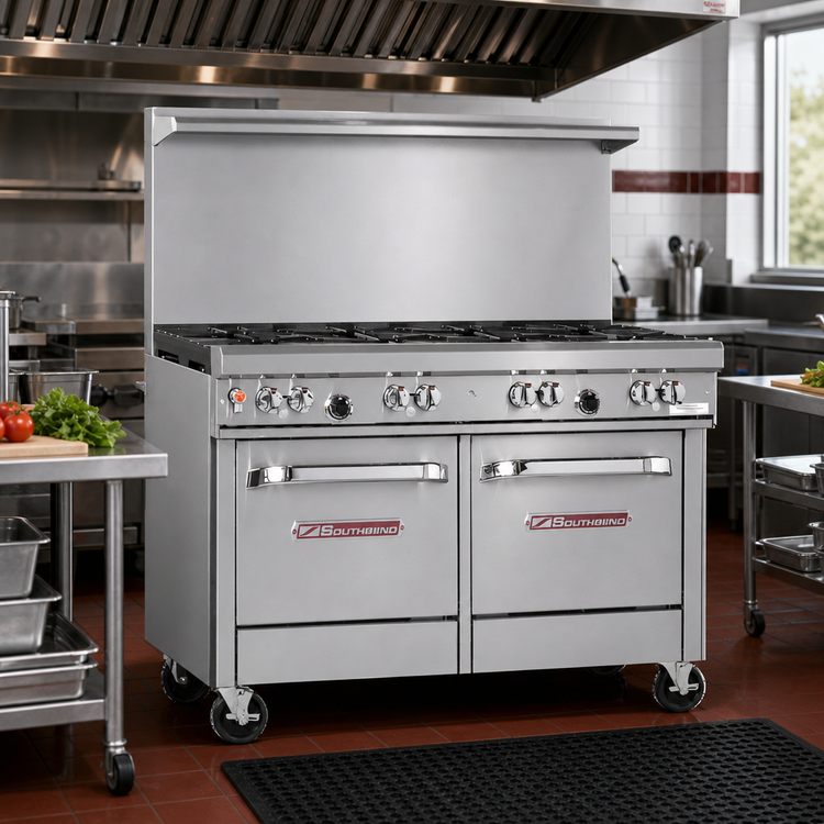 Product image #2 for Southbend Ultimate 48-Inch Stainless Steel Restaurant Gas Range with 8 Non-Clog Burners and 2 Space Saver Ovens