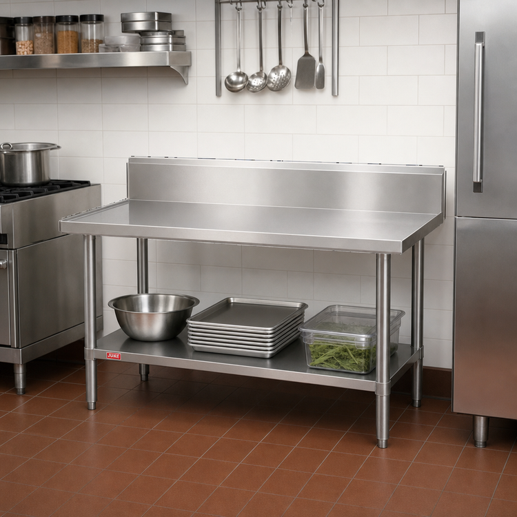 Product image #2 for Duke 30" x 24" 14-Gauge Stainless Steel Work Table with 10" Riser, Marine Edge and Undershelf