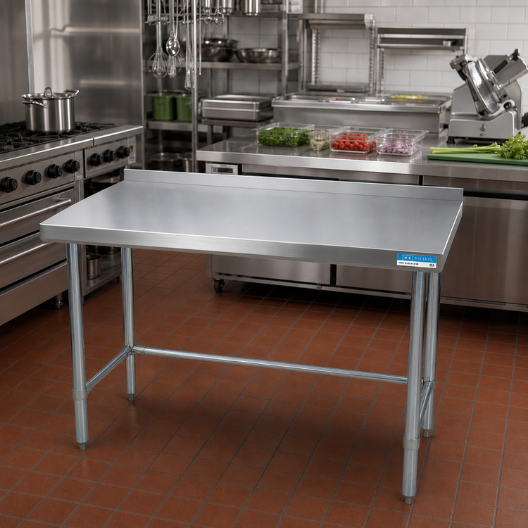 Product image #2 for BK Resources 72-Inch x 30-Inch Stainless Steel Open Base Riser Top Work Table with Galvanized Legs
