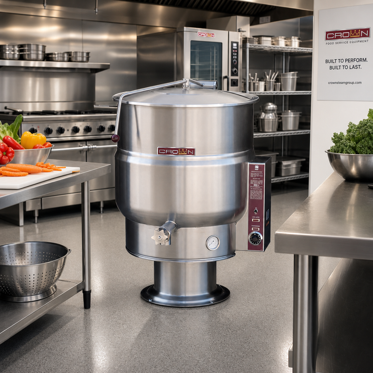 Product image #2 for Crown EP-20 20 Gallon Electric Stationary Kettle with 2/3 Steam Jacket and Pedestal Base