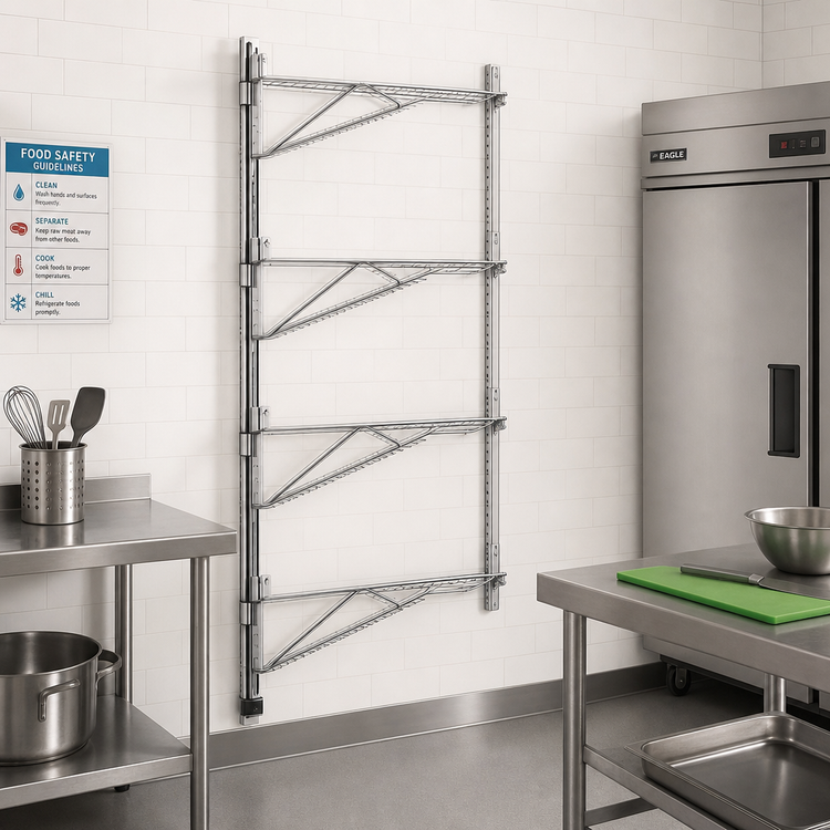 Product image #2 for Eagle Group Adjustable Post Wire Wall Mount Prepackaged End Unit for 18-Inch-Deep Shelves, Chrome, 63-Inch Posts