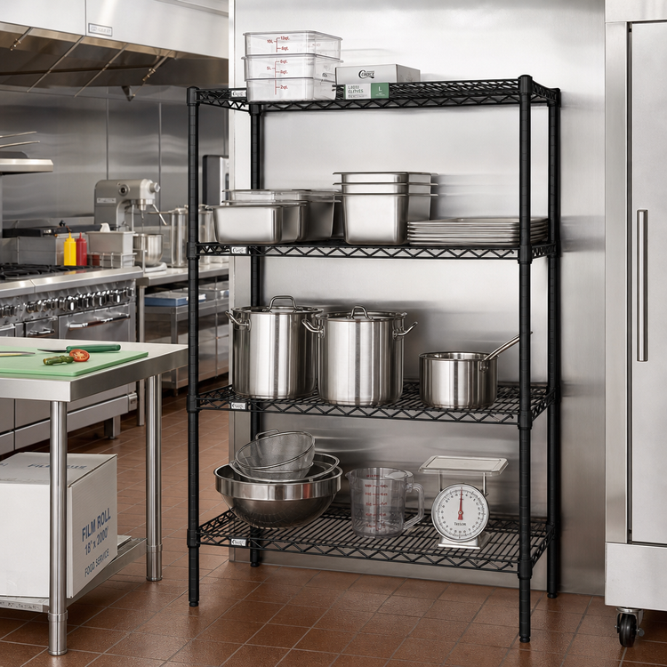 Product image #2 for Quantum 72"W x 18"D x 54"H Black Epoxy 4-Shelf Wire Shelving Starter Kit