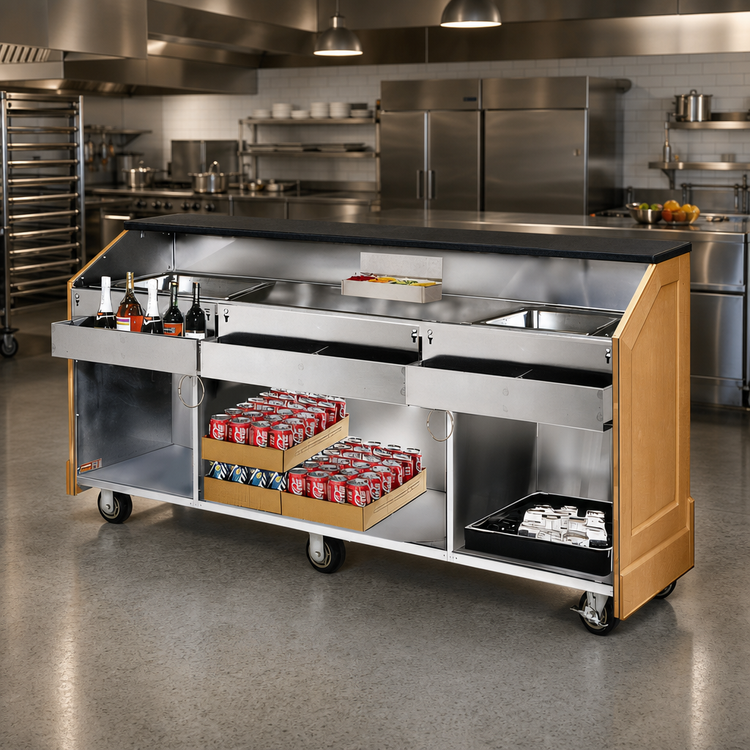 Product image #2 for Executive Series Maple Wood Portable Bar with Solid Surface Top and Stainless Steel Interior Cabinet