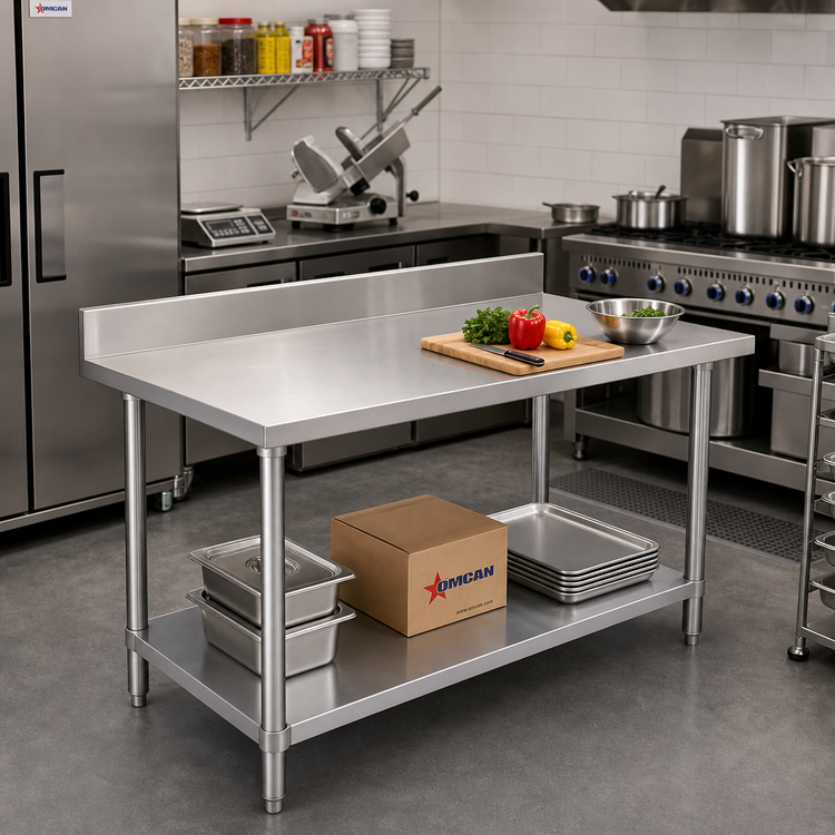 Product image #2 for Omcan Standard Series 48-Inch Stainless Steel Work Table with 4-Inch Backsplash and Undershelf