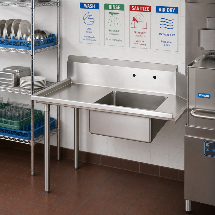 Product image #2 for BK Resources 48-Inch Straight Left-to-Right Soiled Dish Table with 20 x 20 x 8 Sink and 10-Inch Backsplash