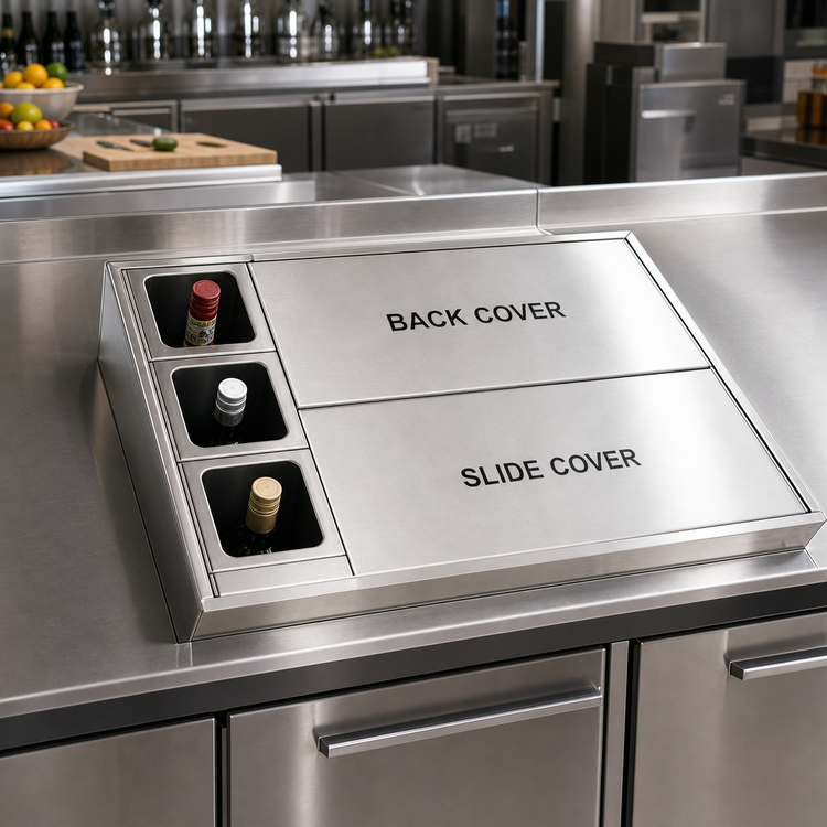Product image #2 for 24-Inch Underbar 3-Bottle Bottle Well and Sliding Cover Assembly, Left-Side Wells
