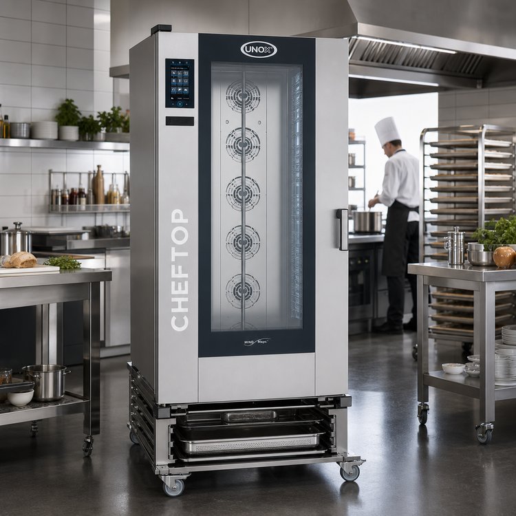 Product image #2 for UNOX ChefTop MIND.Maps Plus BIG Gas Roll-In Combi Oven with Included Trolley, 20 GN 2/1 Capacity, 120V