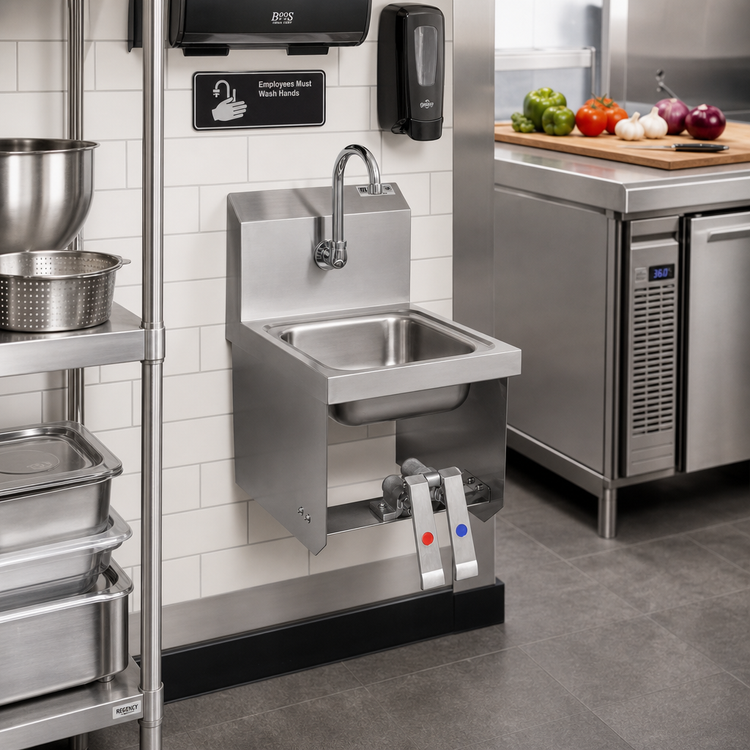 Product image #2 for John Boos Pro-Bowl Wall-Mount Hands-Free Hand Wash Sink with 9 x 9 x 5-Inch Bowl, Double Knee Valves, and Faucet Included