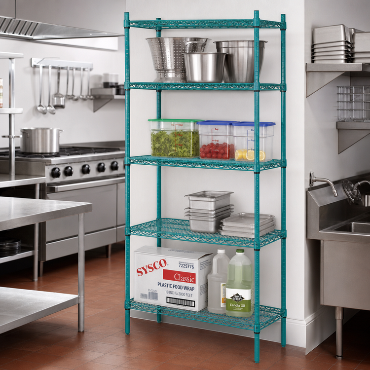 Product image #2 for Advance Tabco Special Value Series 36-Inch Wide Stationary Wire Shelving Unit, Green Epoxy, 4 Shelves