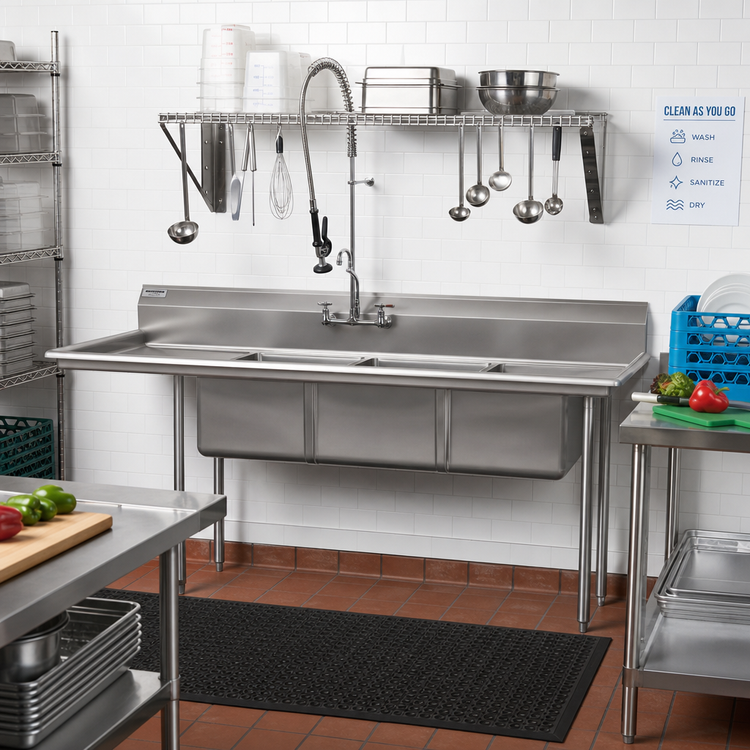 Product image #2 for BlendPort® BPFE Series 3-Compartment Economy Sink, 77 Inch Wide, 24 x 24 x 12 Inch Bowls