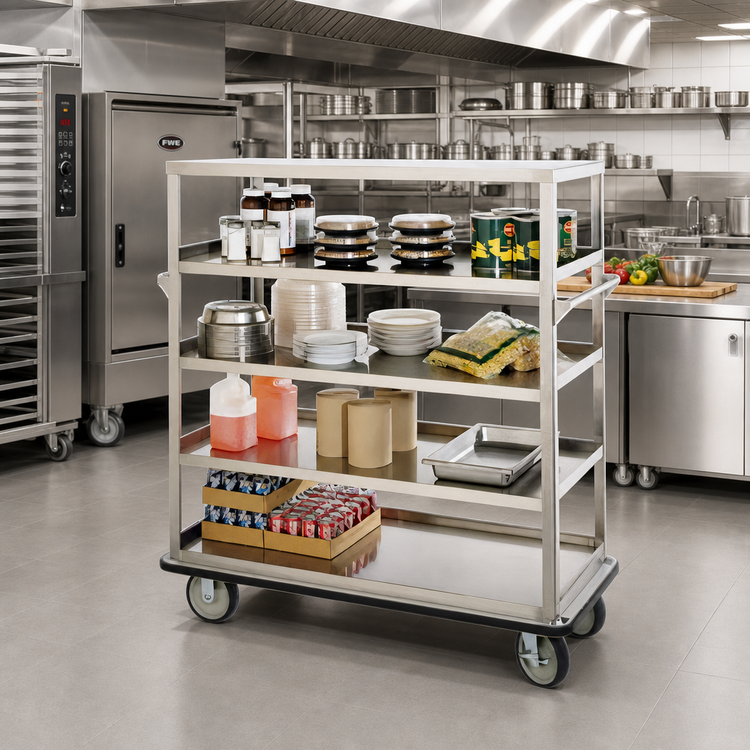 Product image #2 for FWE Queen Mary Stainless Steel Utility Cart with 5 Shelves, 1,600 lb. Capacity