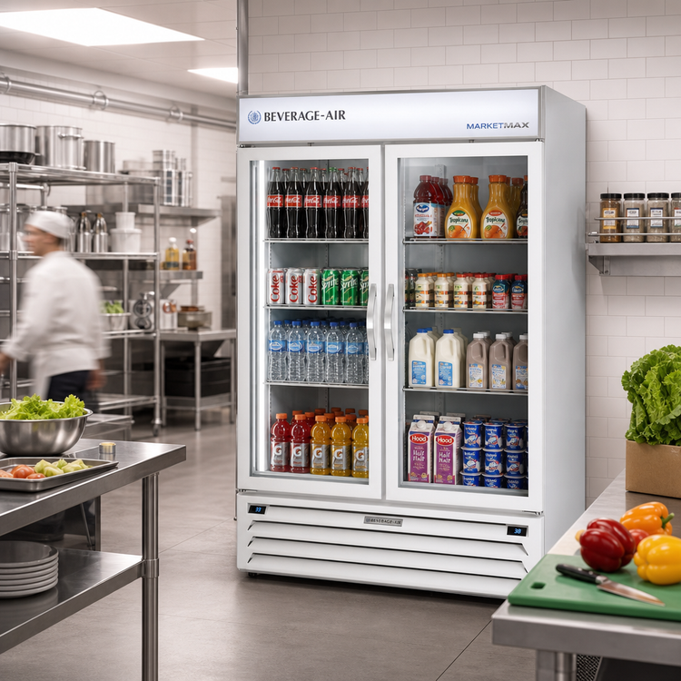 Product image #2 for Beverage-Air MarketMax Dual-Temp Two-Section Reach-In Glass Door Refrigerator Merchandiser