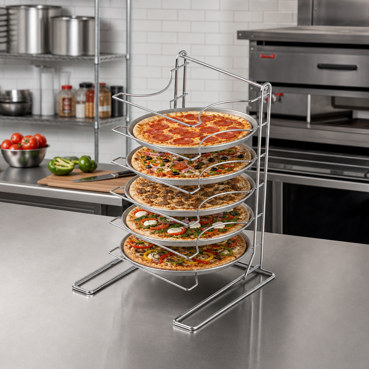Product image #2 for Proluxe 5-Pan Chrome-Plated Steel Pizza Pan Rack, 16-Inch Capacity