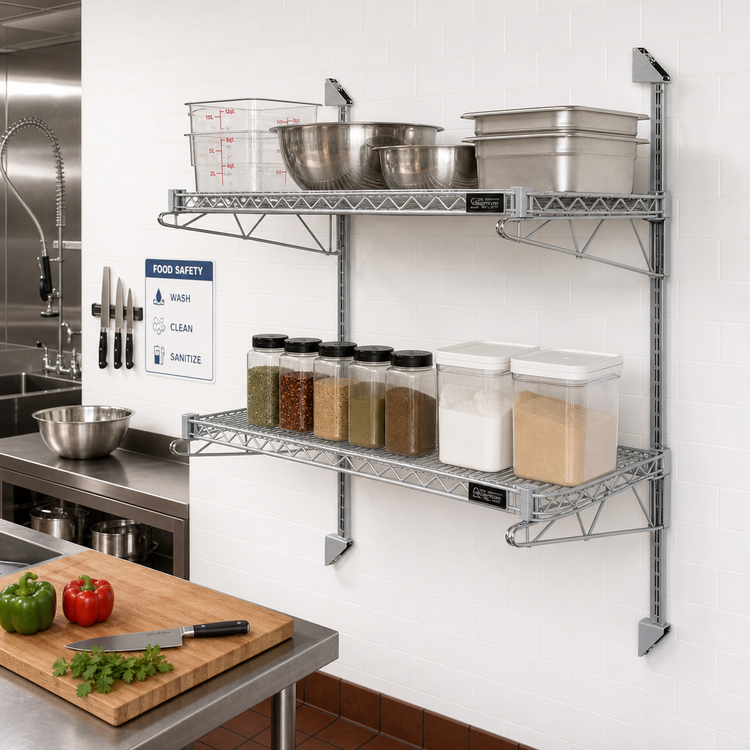 Product image #2 for Quantum Cantilever Double Shelf Post Wall-Mount Shelving Unit, 36 x 18 Inch Shelves, Gray Epoxy Finish