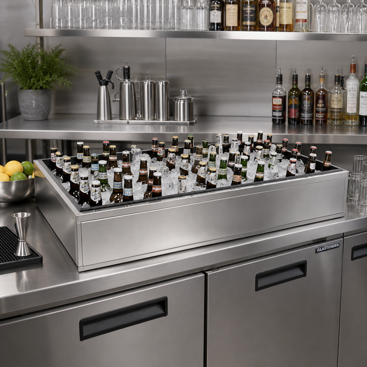 Product image #2 for Glastender Back Bar Ice Display Unit for Bottled Beverages, 54 Inch W x 12 Inch D, Stainless Steel
