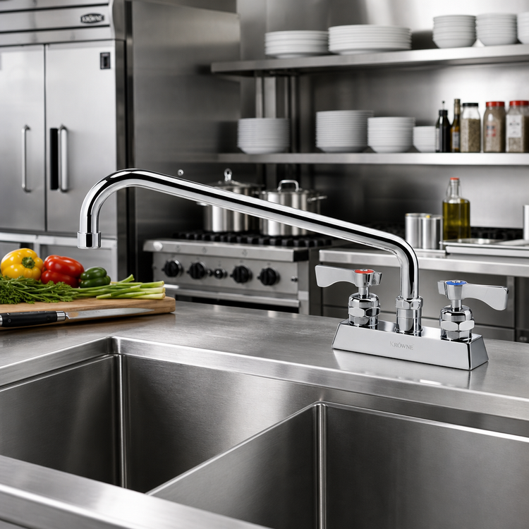 Product image #2 for Krowne Royal Series Low-Lead 4-Inch Center Deck Mount Faucet with 14-Inch Swing Spout