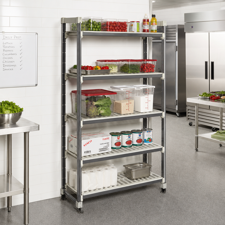 Product image #2 for Cambro Camshelving Elements XTRA High-Density Top-Rail Stationary Starter Unit, 54W x 21D x 81H, 5-Tier