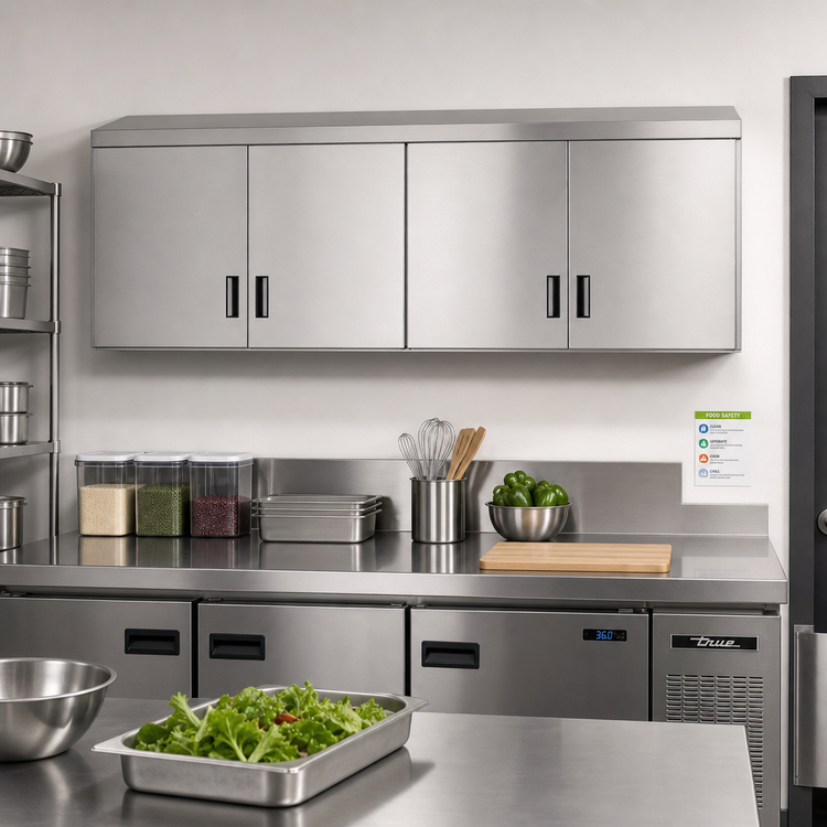 Product image #2 for Advance Tabco Wall-Mounted Stainless Steel Enclosed Cabinet with 4 Hinged Doors, 96 x 15 Inches