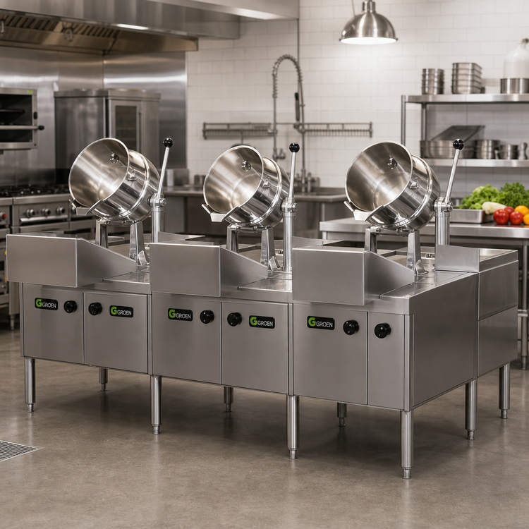 Product image #2 for Groen Electric Kettle Cabinet Assembly with Three 20 Quart Hand-Tilt Kettles