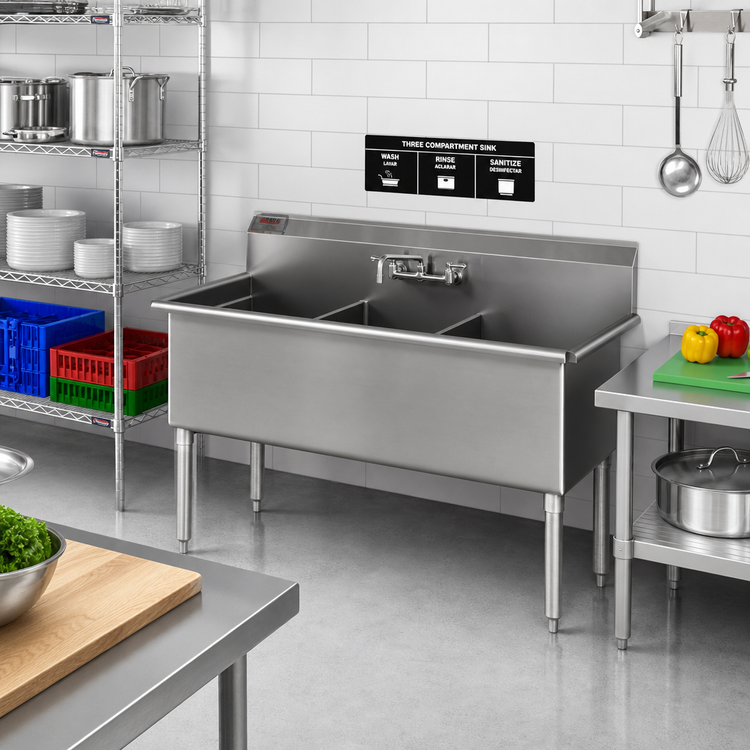 Product image #2 for Eagle Group Three-Compartment Utility Sink, 37-3/8 Inch x 25 Inch, 16 Gauge 304 Stainless Steel, No Drainboards