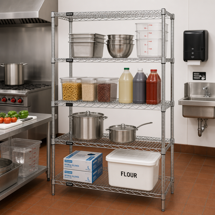 Product image #2 for Quantum Wire Shelving Starter Kit with 4 Shelves and 4 Posts, 42 x 24 x 74 Inches, 304 Stainless Steel