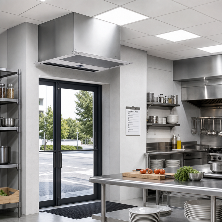 Product image #2 for Berner Architectural Recessed 12 48-Inch Ambient Air Curtain, Unheated, 1/2 HP, Intelliswitch Touchscreen
