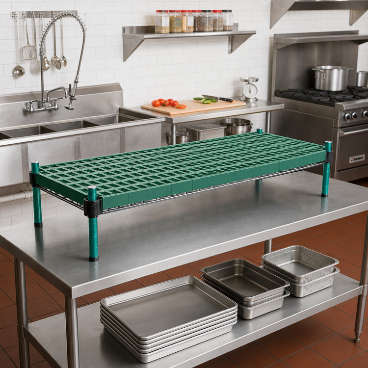 Product image #2 for QuadPlus 48-Inch x 24-Inch Louvered Polymer Shelf Mat with Wire Quad-Adjust Frame, Green