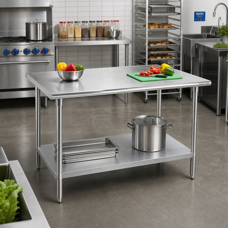 Product image #2 for Advance Tabco 48" x 30" 16-Gauge 430 Stainless Steel Flat Top Work Table with Galvanized Undershelf
