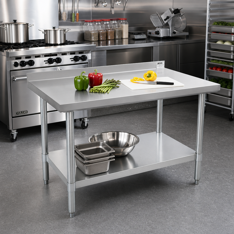 Product image #2 for John Boos Stallion 30" x 18" Stainless Steel Work Table with 1-1/2" Backsplash and Undershelf
