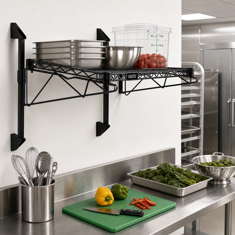 Product image #2 for Quantum Wall-Mount Cantilever Single Shelf Kit, 42 x 24 Inches, Black Epoxy Antimicrobial Finish